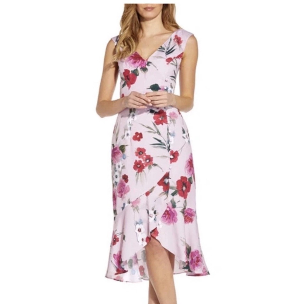 ADRIANNA PAPELL Floral Dress Size 16 Pink Spring Or Summer !
